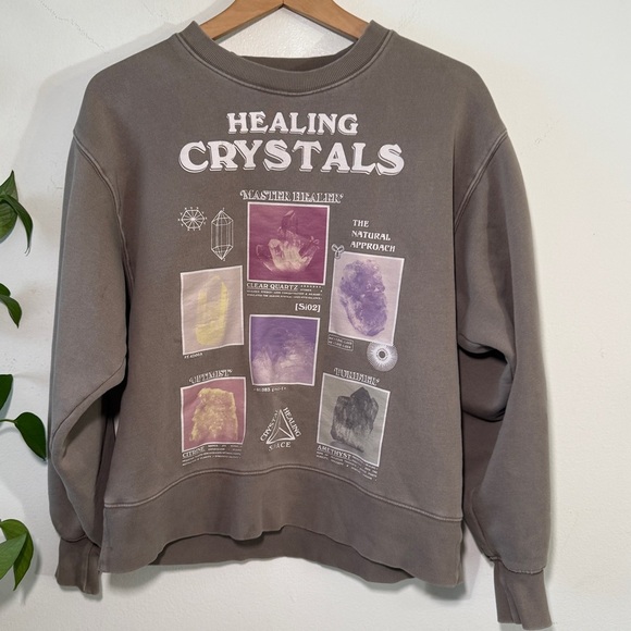 Aritzia TNA Cozy Sweatshirt Sage Green - Crystal Graphic Boyfriend Crewneck - Picture 1 of 9